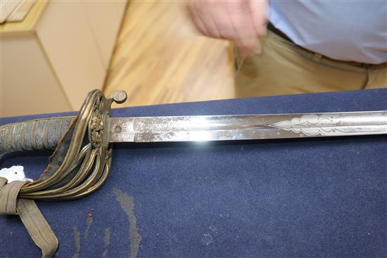 A 19th century silver and shagreen oriental sword and a 19th century dress sword longest 101cm